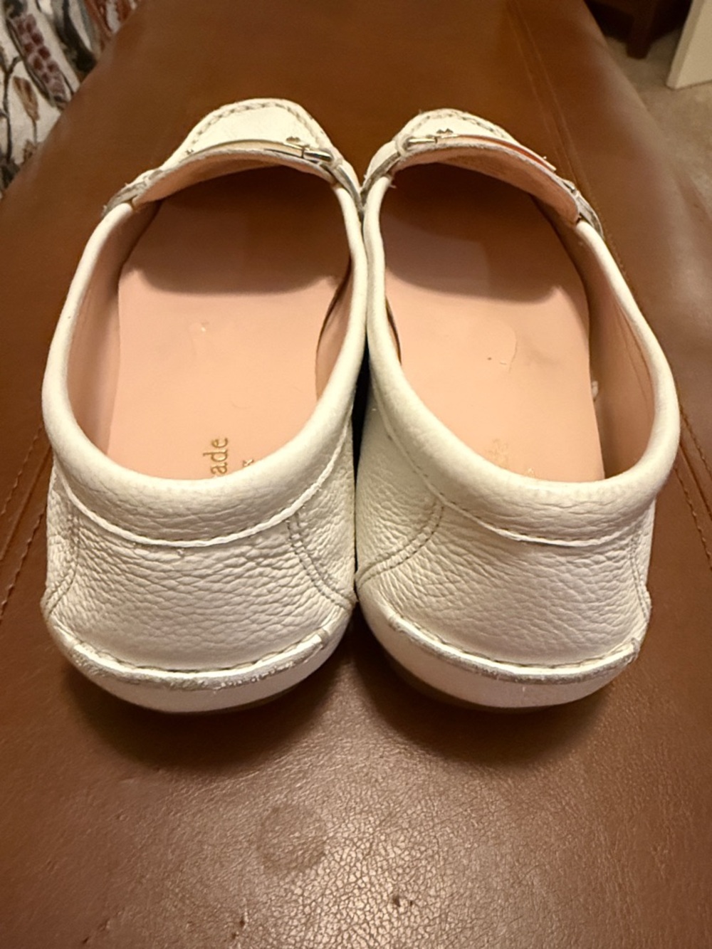 kate spade White Leather Logo Plaque Loafers - Picture 5 of 6